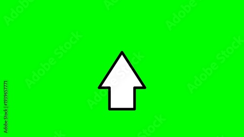 Upward-moving arrow animation in motion graphics on green background.