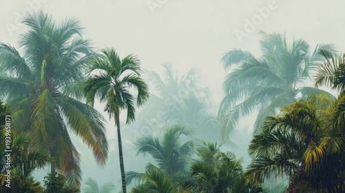 Palm trees' green leaves appeared hazy.
