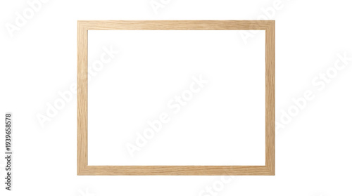 Empty square wooden photo frame isolated on white background, natural wood border mockup for wall art, poster, print, minimal design template