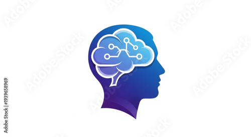Silhouette of a Human Head with Brain Illustration.