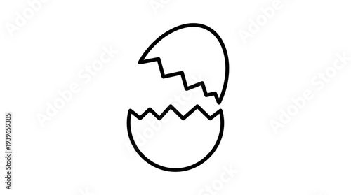 Minimalist black outline icon of a cracked easter egg, elegantly symbolizing spring celebrations, new life, and delightful surprises, perfect for festive designs or conceptual messages of revelation