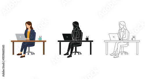 Professional businesswoman working diligently on a portable computer while seated at her office desk