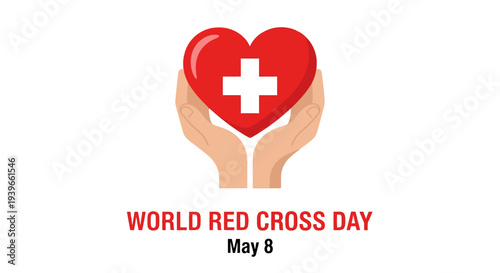 World Red Cross Day illustration with heart and hands symbolizing care.
