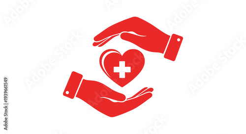 Hands holding a heart with a medical cross symbolizing care and healthcare.
