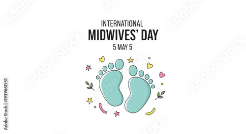 International Midwives Day celebration with baby footprints and stars.