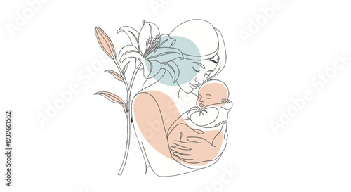 Mother holding newborn baby with gentle care and love.