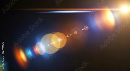Vibrant Lens Flare Effect with Bokeh and Light Streaks on Dark Background light leak abstract