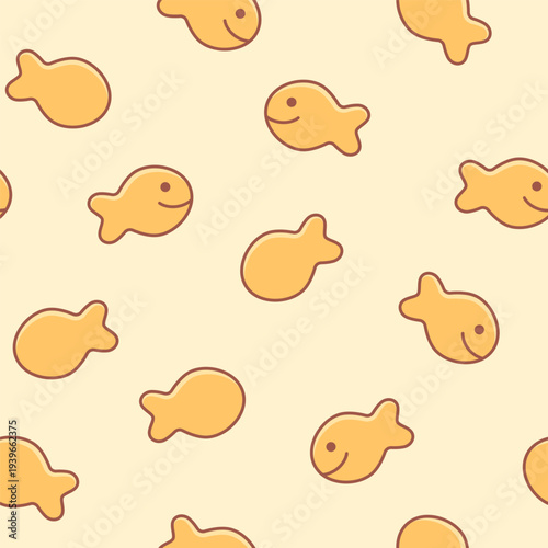 Fish-shaped crackers, biscuits, cookies seamless pattern, background. Simple cartoon style illustrations