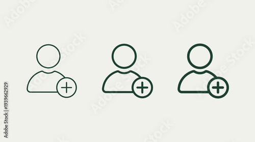 Simple Line Icons of People with Plus Sign on White Background