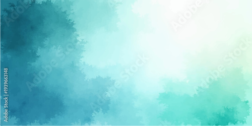 Abstract blue watercolor background with splashes of bright sunlight and white clouds creating a beautiful summer cloudscape texture