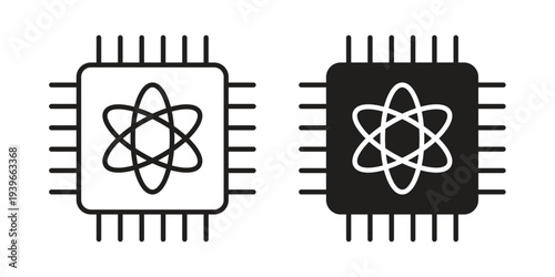 Quantum computing icon in black solid style. linear symbol.