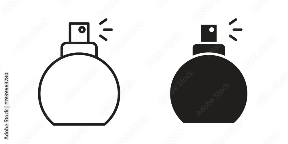 Fototapeta premium Round perfume bottle icon in black solid style. linear symbol.