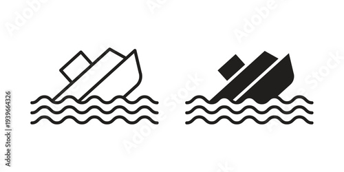 Sinking ship icon in black solid style. linear symbol.