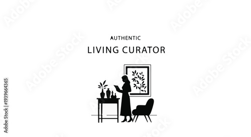 Interior curator with art and plants illustration