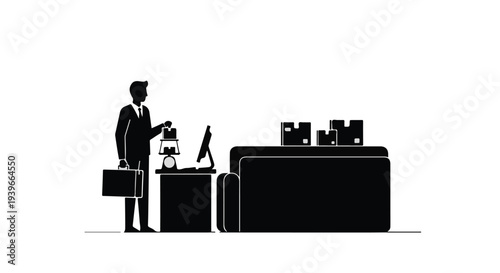 Customer at service counter silhouette