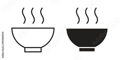 Soup bowl icon in black solid style. linear symbol.
