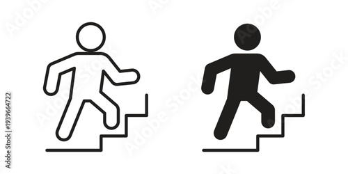 Stairs climbing icon in black solid style. linear symbol.