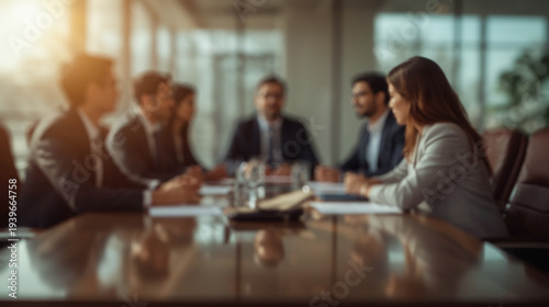 Professional Corporate Team Planning Strategy in Blurred Office Environment