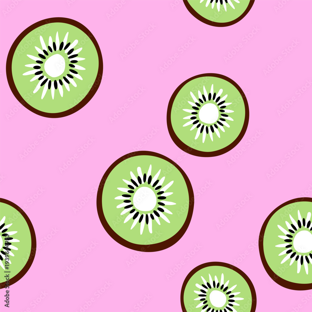 Fototapeta premium Kiwi fruit halves, slices seamless pattern, background
