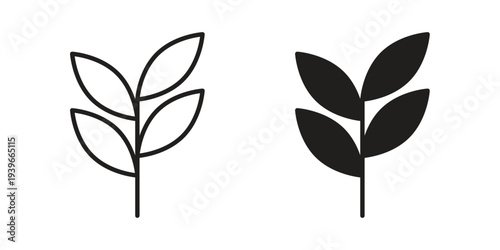 Tea leaves icon in black solid style. linear symbol.