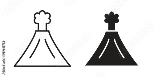 Volcano icon in black solid style. linear symbol.