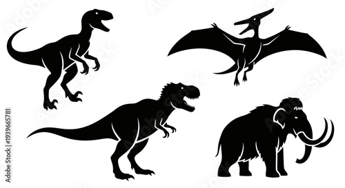 Prehistoric Animal Silhouettes: Dinosaurs and Mammoth Collection