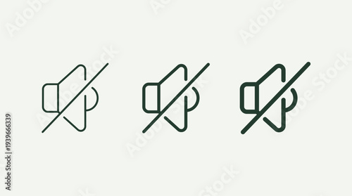 Mute Button Icon Set with Prohibition Symbol on White Background