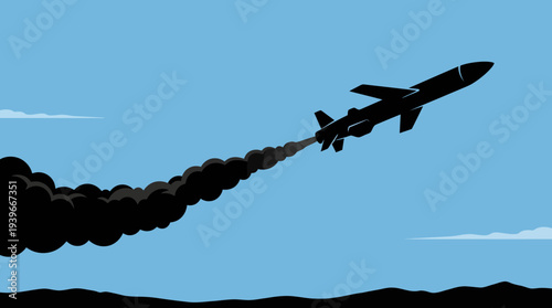 Rocket launching into sky with smoke trail