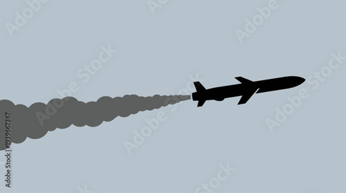 Dark missile launching with smoke trail in sky