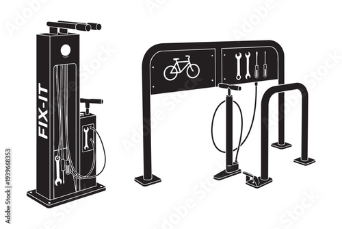 Bike repair station vector illustration public service bicycle maintenance tools.