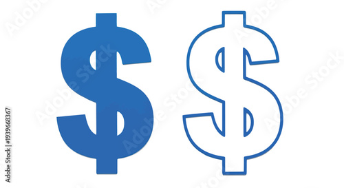 Stylized blue vector dollar sign illustration and outline graphic symbolizing finance, wealth, and monetary value.