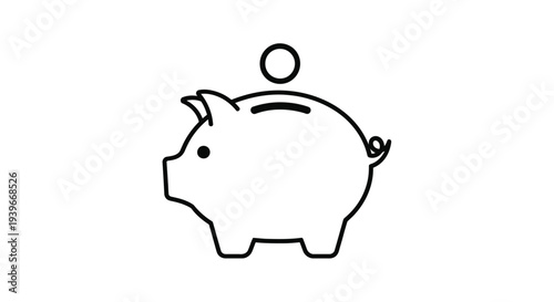 Simple black outline vector graphic illustration of a piggy bank ready for savings deposits
