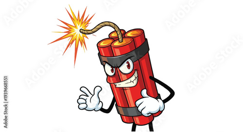 Mischievous cartoon dynamite character with a lit fuse giving a thumbs-up gesture vector illustration