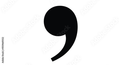 Simple vector graphic illustration of a large black punctuation comma symbol isolated on white background