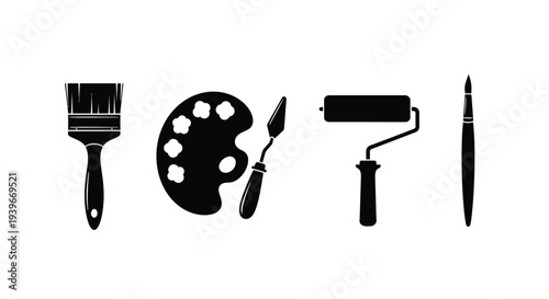 Essential artist and painting equipment vector graphic illustration for creative design and art projects
