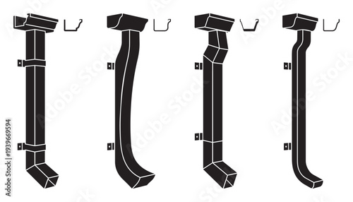 Gutter downpipe set vector illustration with brackets