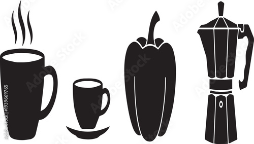 Coffee Mug and Moka Pot Silhouettes Collection
