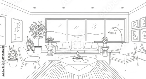 Elegant Living Room Interior with Modern Furniture and Decor.