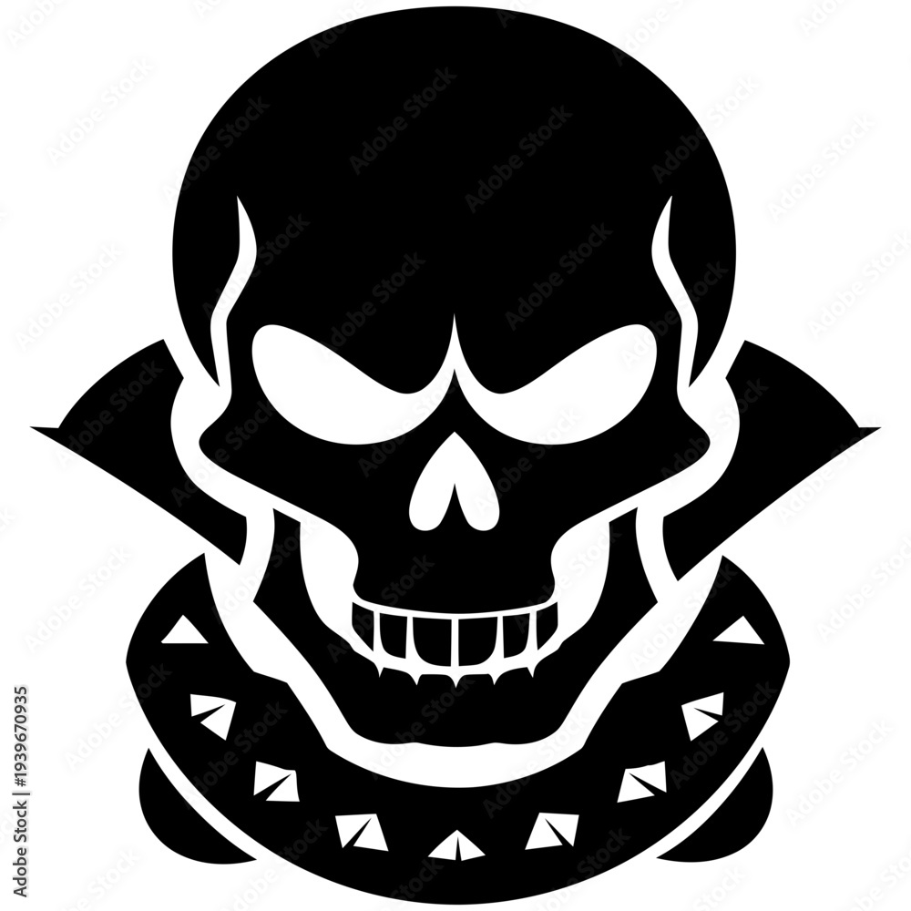 Fototapeta premium Vector Art Metal Skull with Studded Wristband Bold Design for Tattoo Emblem or Logo