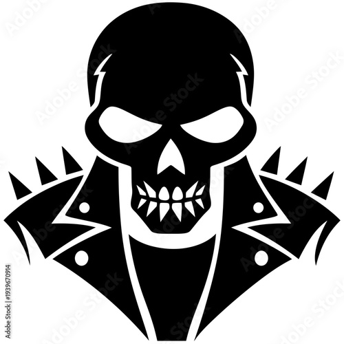 Vector Art Bold Metal Skull with Spiked Leather Jacket for Tattoo Logo Design