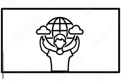 A person holding up the earth with clouds