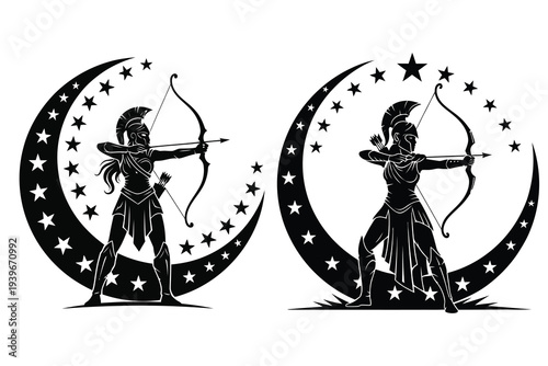 Celestial archers under starry night sky