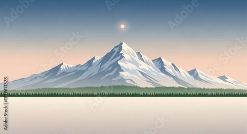 Majestic Snow-Capped Mountain Range Under Clear Sky.