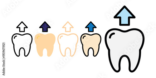 Dental health icons set with tooth care direction arrows and gold crown illustration