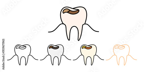 Dental health cartoon teeth set with decay and cavities illustration vector