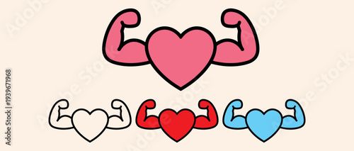Strong arms holding pink heart love symbol cartoon vector illustration emotion care