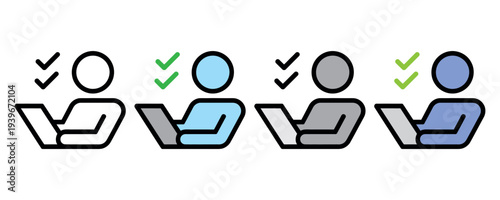 Checklist success icons set with approval marks and digital tablets for business productivity