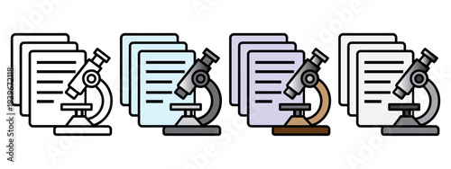 Flat design microscope icons on stacked books for science education and research
