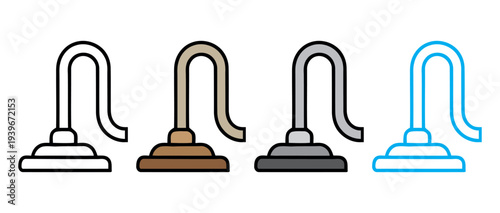 Set of four modern minimalist hooks in black brown gray and blue isolated on white background