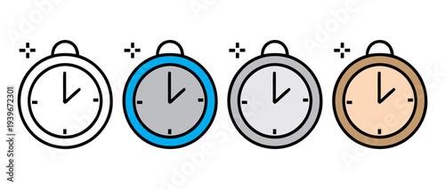 Four alarm clocks time management productivity concept vector illustration set isolated
